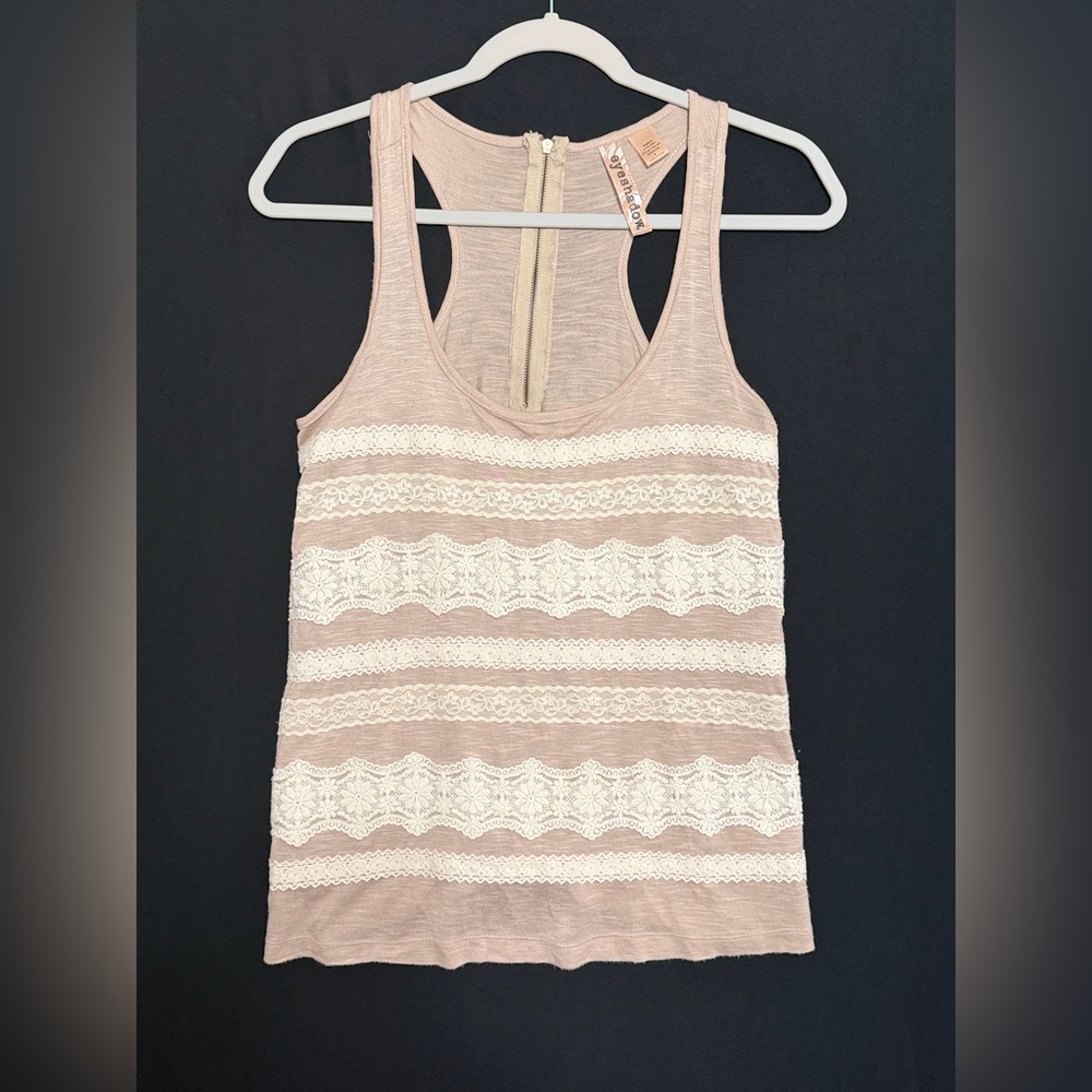 Eyeshadow Lace Accent Tank Top - Light Brown and Cream Unconventional Lace zipup